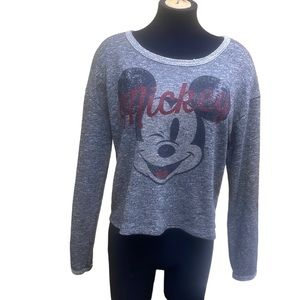 Disney Winking Mickey Mouse Sweatshirt Grey Size 2X In Juniors